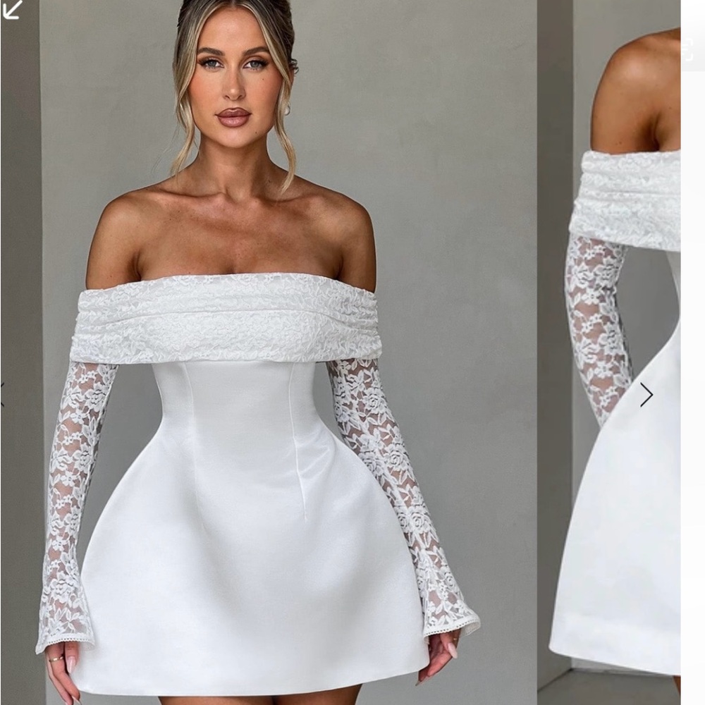 White Off-Shoulder Bell Sleeve Wedding Dress